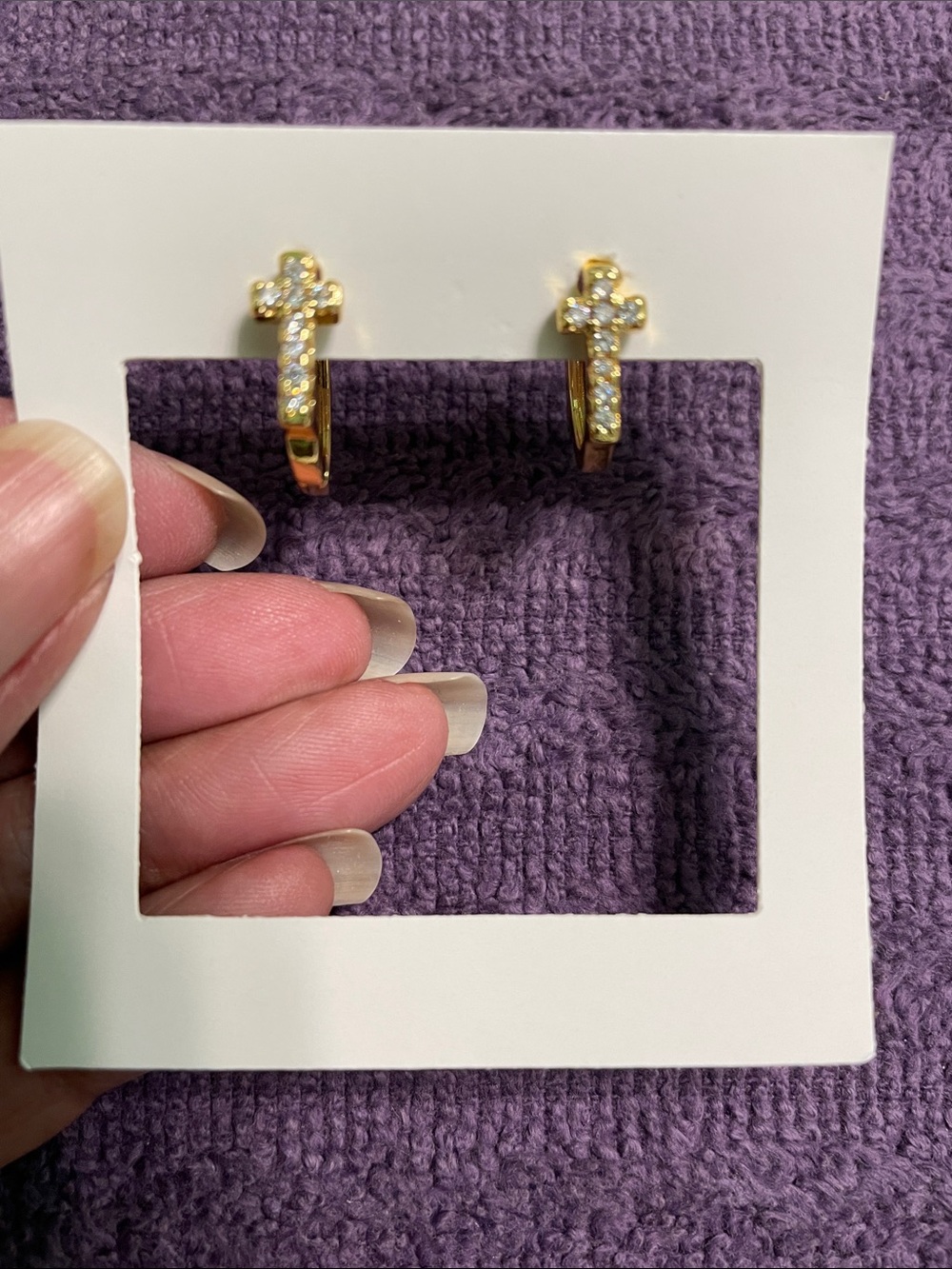 Gold Crystal Cross Hoop Earrings for Women